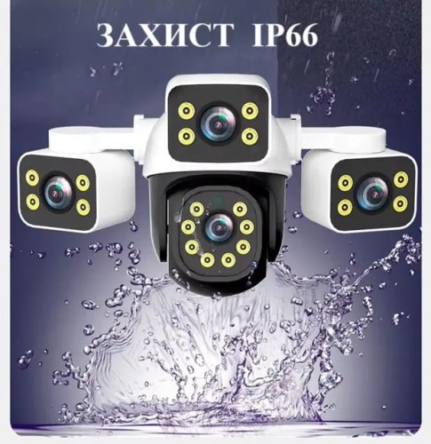 Вулична Wi‑Fi IP‑камера відеоспостереження 12MP HD, 3 об’єктиви (потрійна) з боковими лінзами