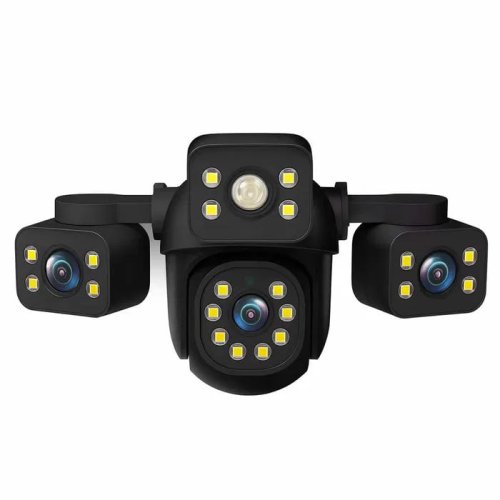 Вулична Wi‑Fi IP‑камера відеоспостереження 12MP HD, 3 об’єктиви (потрійна) з боковими лінзами