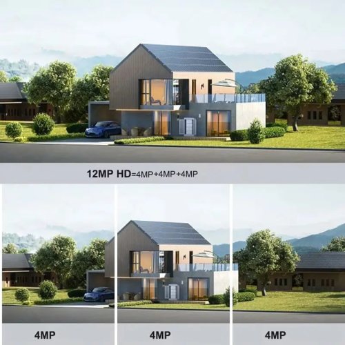 Вулична Wi‑Fi IP‑камера відеоспостереження 12MP HD, 3 об’єктиви (потрійна) з боковими лінзами