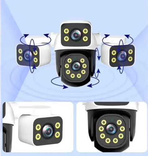 Вулична Wi‑Fi IP‑камера відеоспостереження 12MP HD, 3 об’єктиви (потрійна) з боковими лінзами