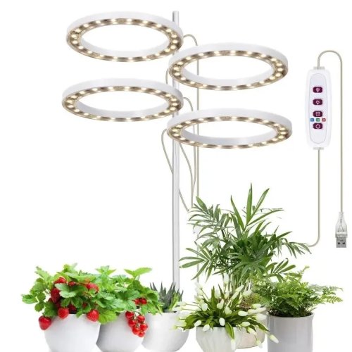 Фітолампа LED MA714 для росту рослин, 4 світлодіодні кільця, регульований напрямок світла