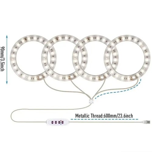 Фітолампа LED MA714 для росту рослин, 4 світлодіодні кільця, регульований напрямок світла