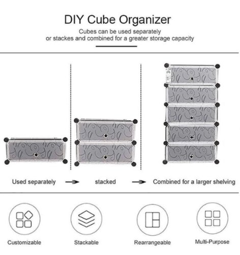 Збірна пластикова шафа-органайзер для дому 37×37×90 см, модульна шафа для взуття