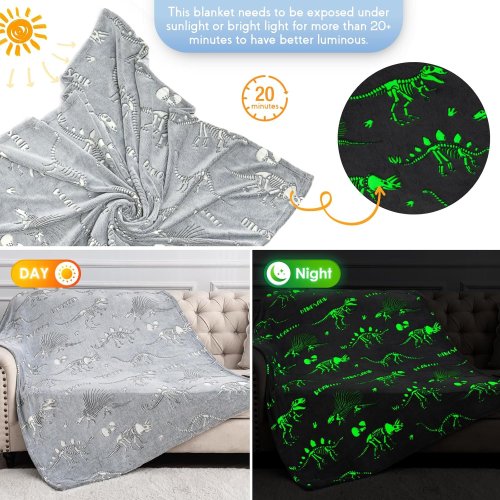 Світний у темряві флісовий плед «Динозаври» 100×150 см