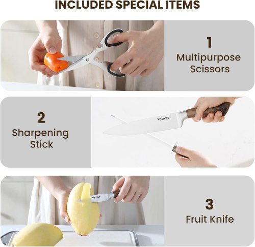 Набір кухонних ножів Unique UN-1833, 9 шт., нержавіюча сталь, на підставці