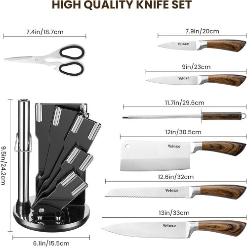 Набір кухонних ножів Unique UN-1833, 9 шт., нержавіюча сталь, на підставці