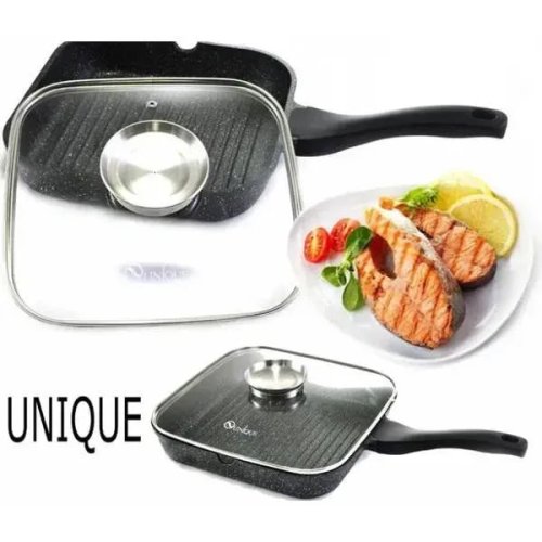 Сковорода-гриль UNIQUE UN-4012 28 см, прямокутна, гранітне покриття, для готування без жиру