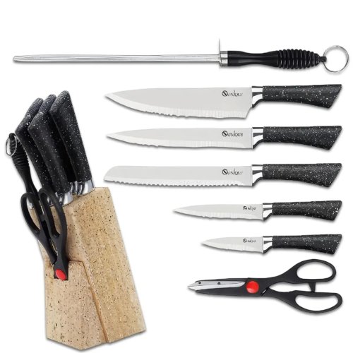 Кухонний набір ножів UNIQUE UN-1837, чорний комплект ножів для кухні