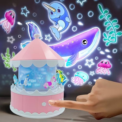 Нічник‑проєктор LED від USB «Карусель» з пультом, 21 слайд, змінні дитячі проєкції