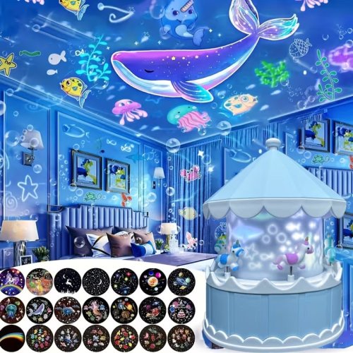 Нічник‑проєктор LED від USB «Карусель» з пультом, 21 слайд, змінні дитячі проєкції