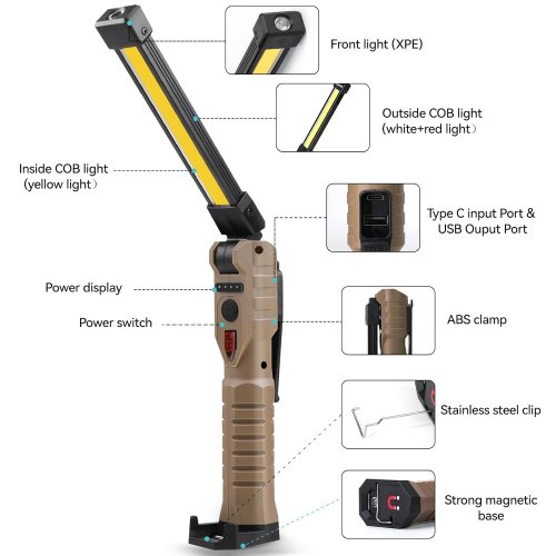Акумуляторний кемпінговий ліхтар COB L08-2 з магнітним кріпленням, багатофункціональний ручний