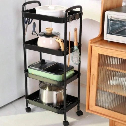 Органайзер-етажерка на коліщатках 4 яруси з гачками для дому та кухні SKLM-11