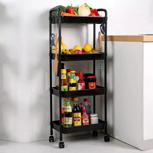 Органайзер-етажерка на коліщатках 4 яруси з гачками для дому та кухні SKLM-11