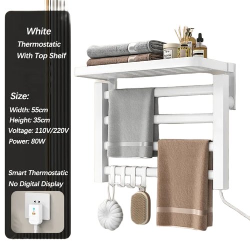 Електричний настінний полотенцесушник з полицею для ванної GN-7402-W