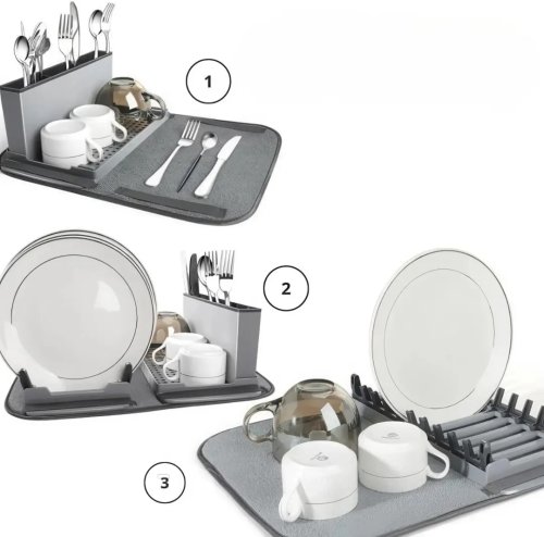 Кухонна сушарка для посуду з підставкою 41,5×33×13,5 см: піддон + мікрофібровий килимок