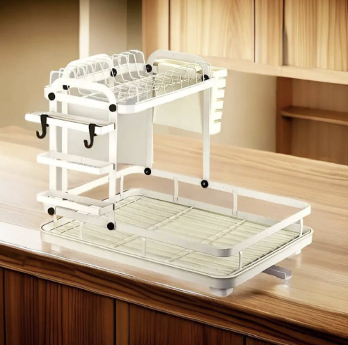 Двоярусна сушарка для посуду з відливом, 42×33×30 см, функціональна