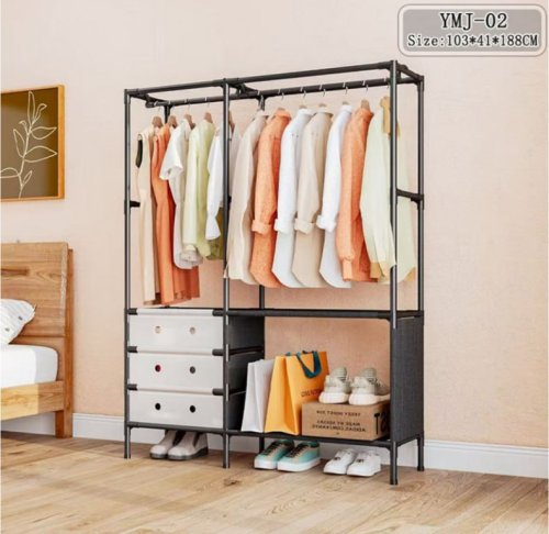 Підлогова стійка-вішалка для одягу YMJ-02 з полицями та штангою для вішаків