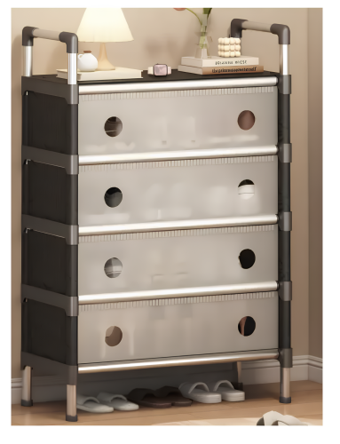 Полиця-шафа для взуття SKLM-33: металевий каркас, ПВХ секції, компактна для зберігання