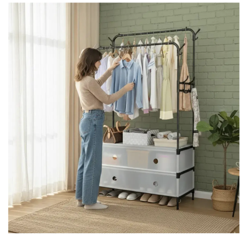 Підлоговий органайзер MJPP83: полиця для взуття + стійка-вішалка для одягу, для дому