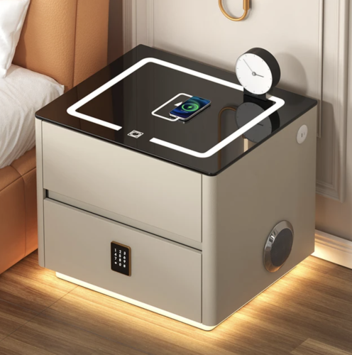 Смарт-приліжкова LED тумба QYJXF02: бездротова зарядка, Bluetooth і кодовий замок