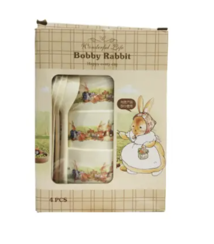 Дитячий набір посуду Bobby Rabbit: 4 тарілки з ложечками (набір дитячих тарілок)