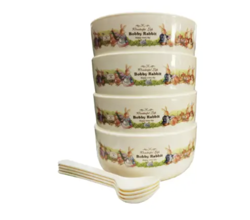Дитячий набір посуду Bobby Rabbit: 4 тарілки з ложечками (набір дитячих тарілок)