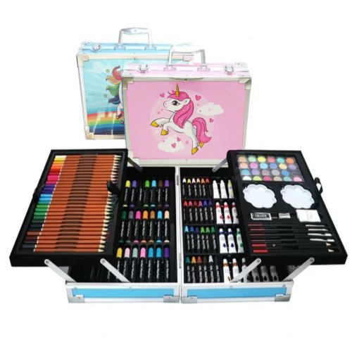 Набір для малювання й творчості «Єдиноріг» 145 предметів, двоярусний кейс, рожевий