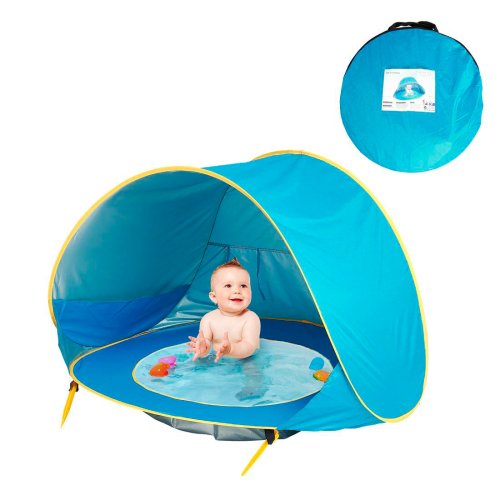 Дитячий пляжний намет-автомат з басейном 117×79 см, тент для малюків, UPF 50+ UV захист