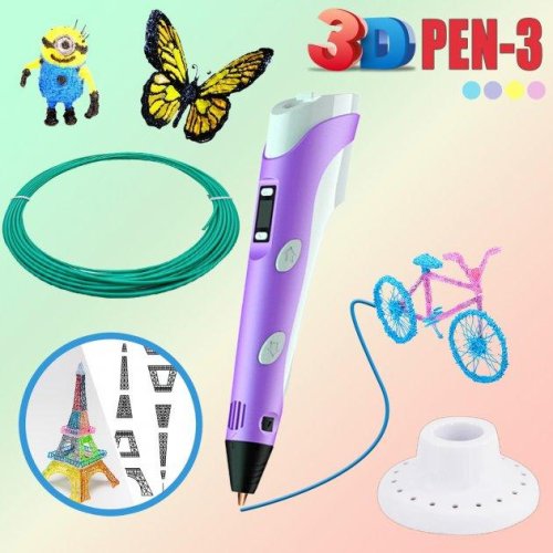 Дитяча 3D-ручка 3DPen-3 з дисплеєм: трафарети, 10 м пластику та підставка в комплекті