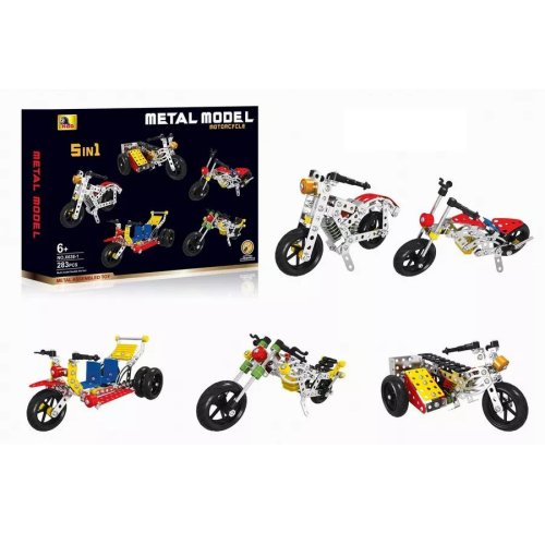 Металевий гвинтовий конструктор «Мотоцикли» 5-в-1, 283 деталі (механічний)