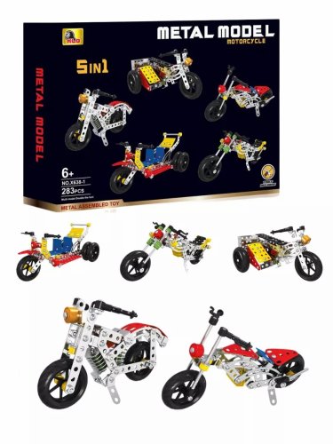 Металевий гвинтовий конструктор «Мотоцикли» 5-в-1, 283 деталі (механічний)