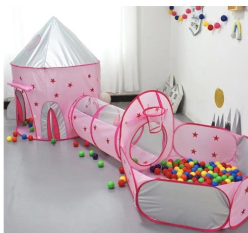 Дитячий ігровий намет 3-в-1: замок-будиночок з тунелем і сухим басейном