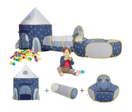 Дитячий ігровий намет 3-в-1: замок-будиночок з тунелем і сухим басейном