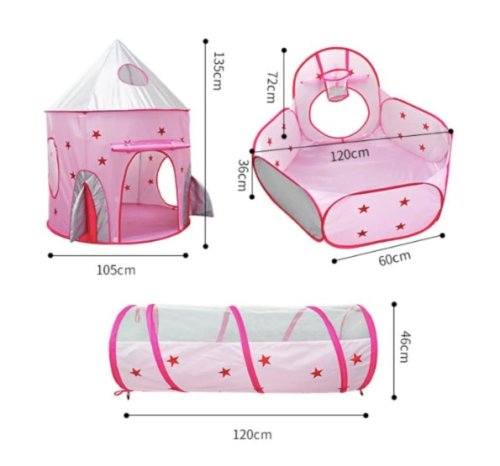 Дитячий ігровий намет 3-в-1: замок-будиночок з тунелем і сухим басейном
