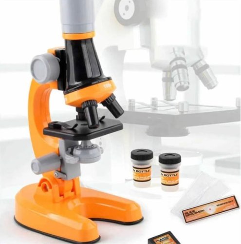 Дитячий мікроскоп з підсвічуванням і набором біозразків, іграшковий, 3 рівні збільшення