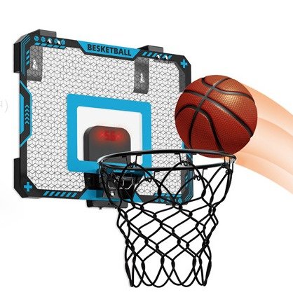Дитячий баскетбольний набір: щит з кільцем, м’яч, електронне табло та звукові ефекти
