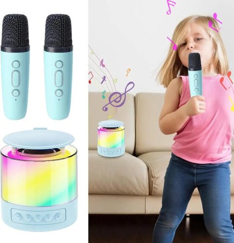 Портативна колонка K19 з караоке: 2 бездротові мікрофони, RGB-підсвітка, Bluetooth 5.3