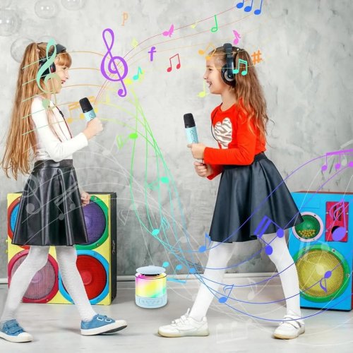Портативна колонка K19 з караоке: 2 бездротові мікрофони, RGB-підсвітка, Bluetooth 5.3