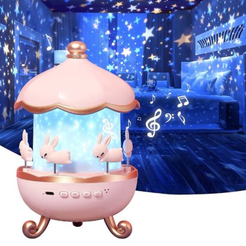 Музичний LED нічник «Карусель зайчиків» Bluetooth, обертання + 6 змінних картинок