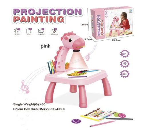 Дитячий музичний стіл-проектор для малювання з підсвічуванням, жираф Projector Painting