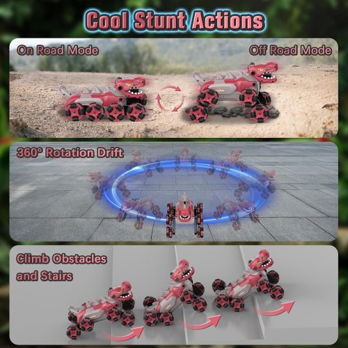 Трюкова іграшка-динозавр на радіокеруванні A-Toys 2209, 8-колісний робот-машинка