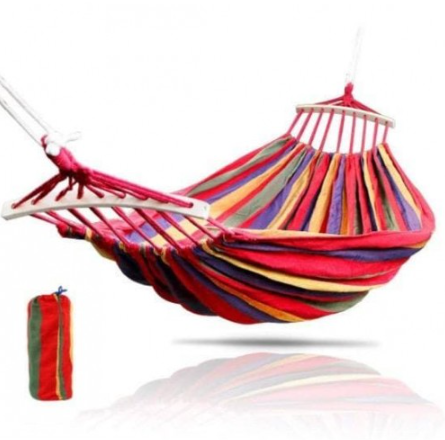 Гавайський посилений бавовняний гамак з дерев'яними перекладинами 80×200 см, підвісний садовий