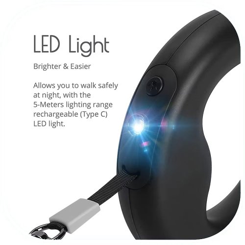 Автоматичний повідець-рулетка SKEPPY 3 м для собак з LED-підсвічуванням і кільцем