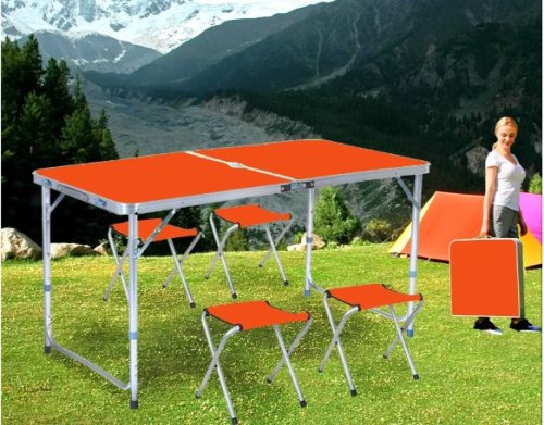 Розкладний стіл‑чемодан 120×60 см + 4 стільці Folding Table для пікніка, риболовлі, дачі