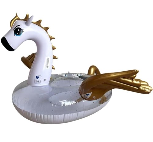 Надувне коло-пегас єдиноріг 250×250×130 см із золотими крилами для басейну та фотосесій