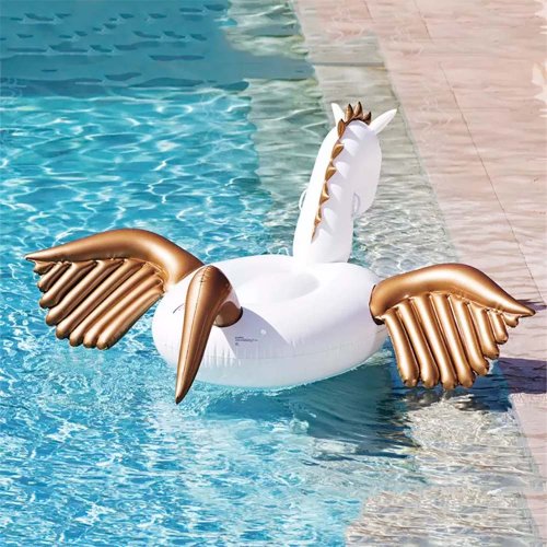 Надувне коло-пегас єдиноріг 250×250×130 см із золотими крилами для басейну та фотосесій