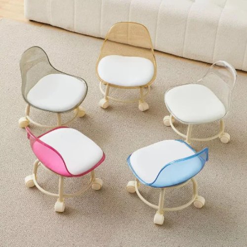 Домашнє крісло-стілець на коліщатках з м’яким сидінням і прозорою акриловою спинкою