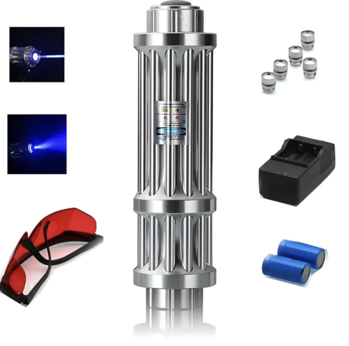 Синя лазерна указка Laser B017 445 нм з 5 насадками у кейсі