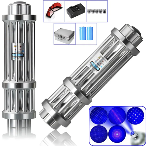 Синя лазерна указка Laser B017 445 нм з 5 насадками у кейсі