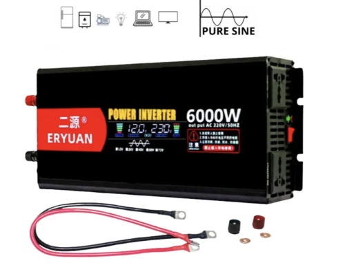 Інвертор Eryone/Eryuan 12V→220V 6000W, чиста синусоїда, LCD — для дому, авто й офісу